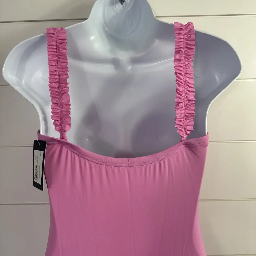 Kate Spade Square Neck Ruffle One Piece Swimsuit Surf Pink sz XS